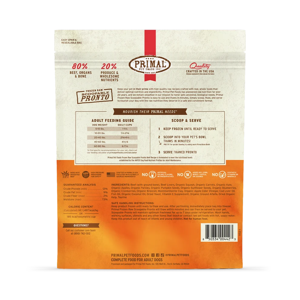 Primal Frozen Raw Scoopable Pronto – Beef