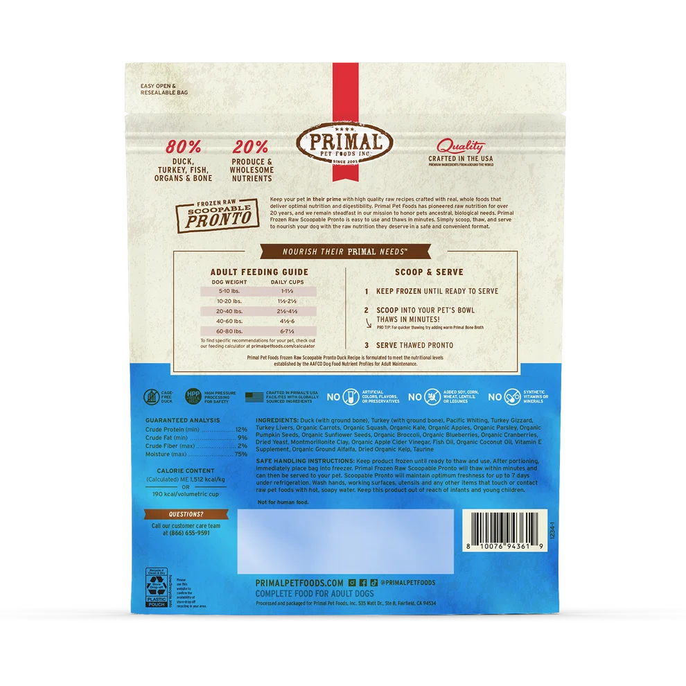 Primal Frozen Raw Scoopable Pronto – Duck