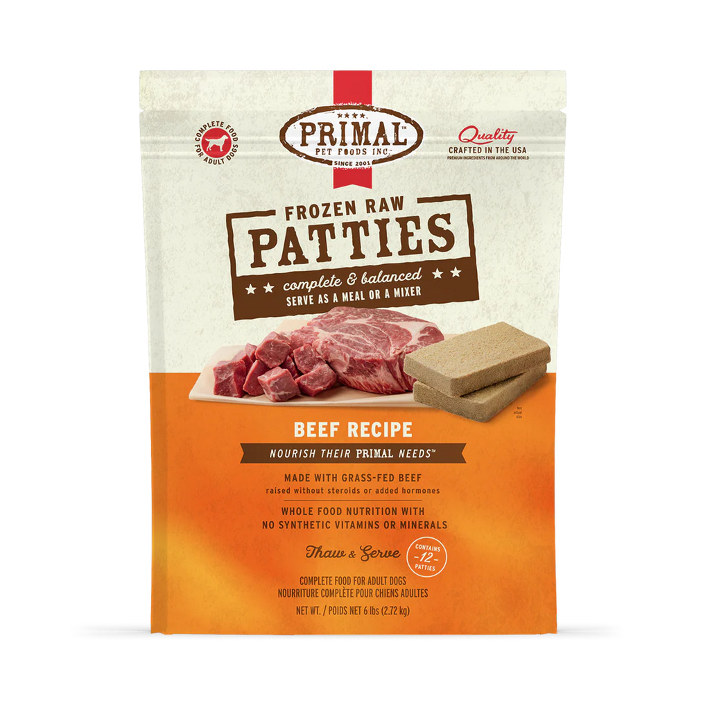 Primal Frozen Raw Patties for Dogs - Beef Formula 6 lb
