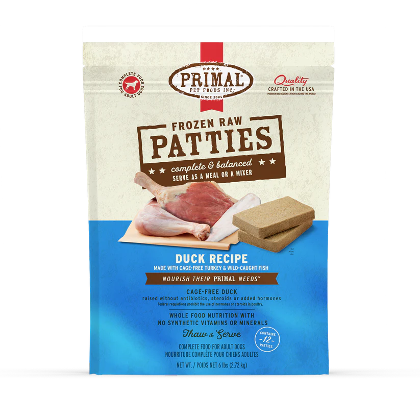 Primal Frozen Raw Patties for Dogs - Duck Formula 6 lb