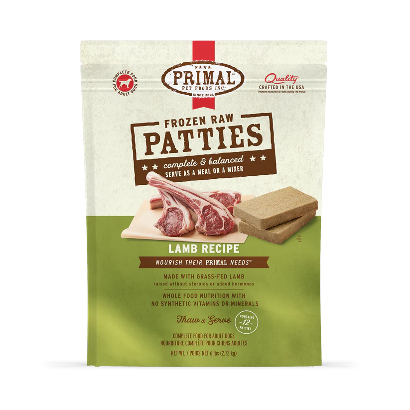 Primal Frozen Raw Patties for Dogs - Lamb Formula 6 lb