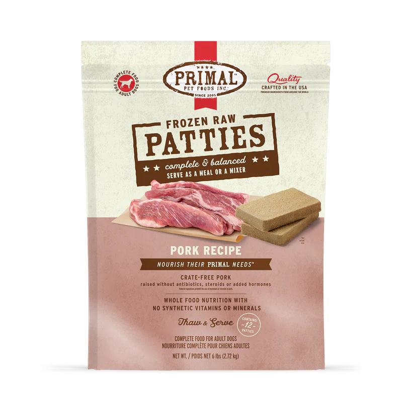 Primal Frozen Raw Patties for Dogs - Pork Formula 6 lb