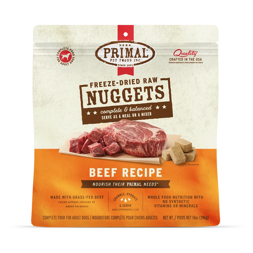 Primal Freeze-Dried Raw Nuggets Beef Recipe dog food bag