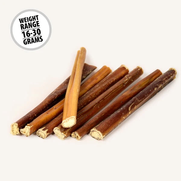 Bully Sticks 6 inch natural dog chews, weight range 16-30 grams