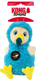 KONG Toughz Dodo blue plush squeaky dog toy with yellow beak and feet in retail packaging