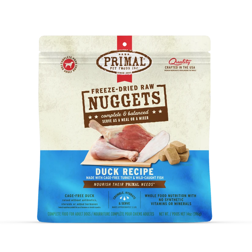 Primal Freeze-Dried Raw Nuggets Duck Recipe dog food bag