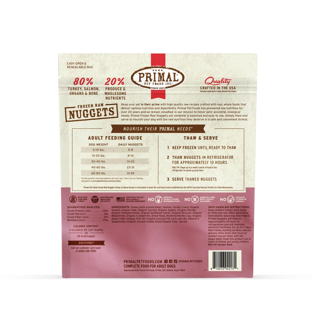 Primal Frozen Raw Nuggets – Turkey & Salmon Recipe (3 lb)