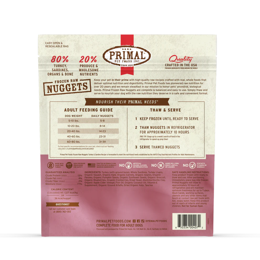 Primal Frozen Raw Nuggets – Turkey & Sardine