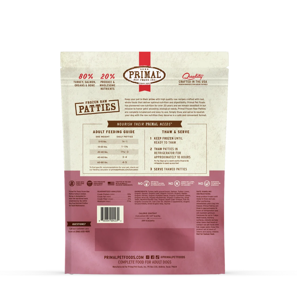 Primal Frozen Raw Patties – Turkey & Salmon Recipe (6 lb)