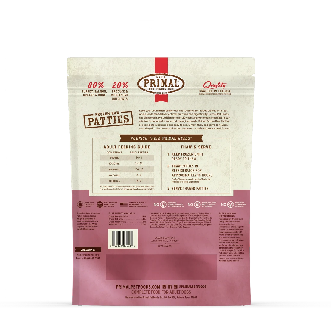 Primal Frozen Raw Patties – Turkey & Salmon Recipe (6 lb)