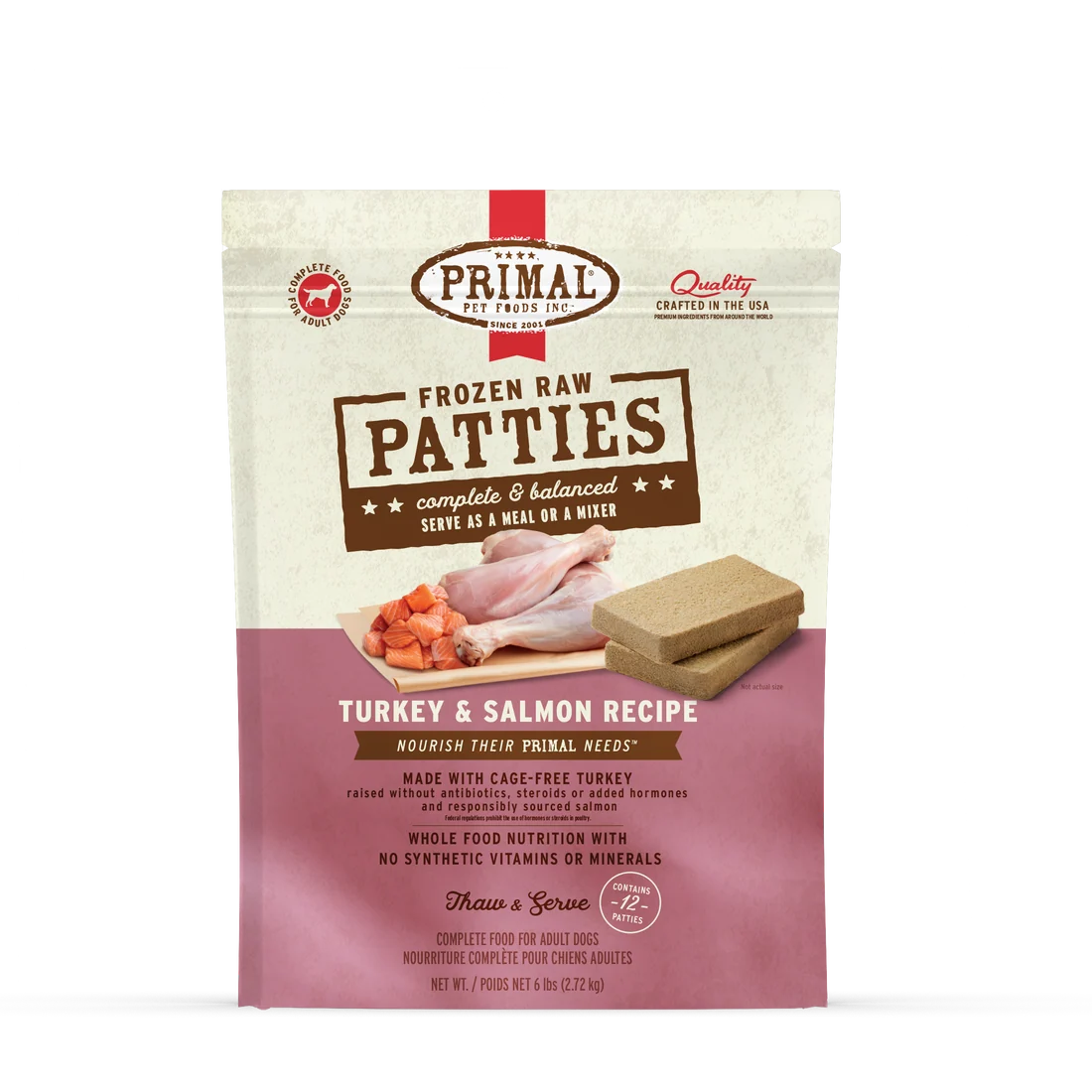 Primal Frozen Raw Patties Turkey & Salmon Recipe 6lb front of bag