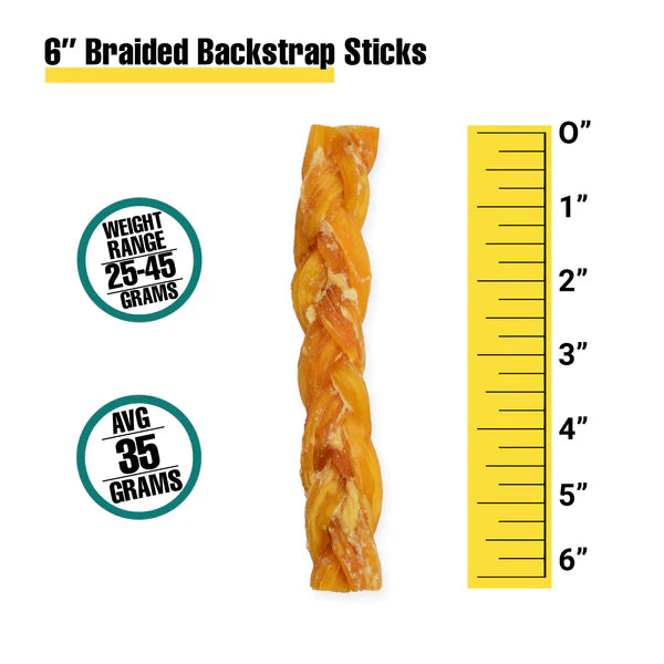 6 inch braided backstrap stick with size ruler showing weight range 25-45g