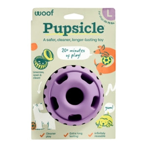 Purple Woof Pupsicle dog toy in Small packaging
