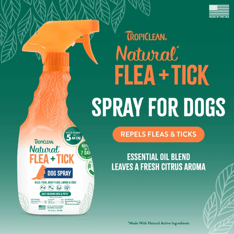 TropiClean Natural Flea & Tick Dog + Home Spray 16 oz