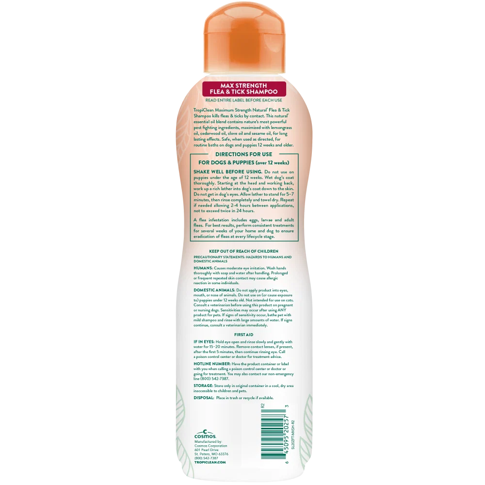 TropiClean Natural Flea & Tick Max Strength Dog Shampoo 20 oz