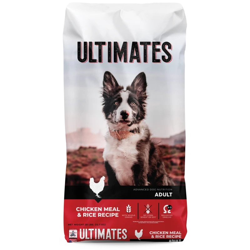 Ultimates Chicken Meal & Rice Recipe Adult Dry Dog Food 28lb bag front