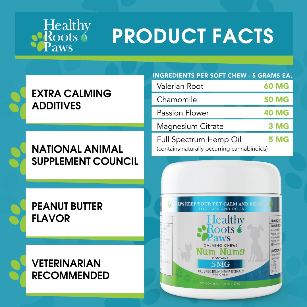 Healthy Roots Paws Num Nums Calming Chews for Cats and Dogs, 4.23 oz