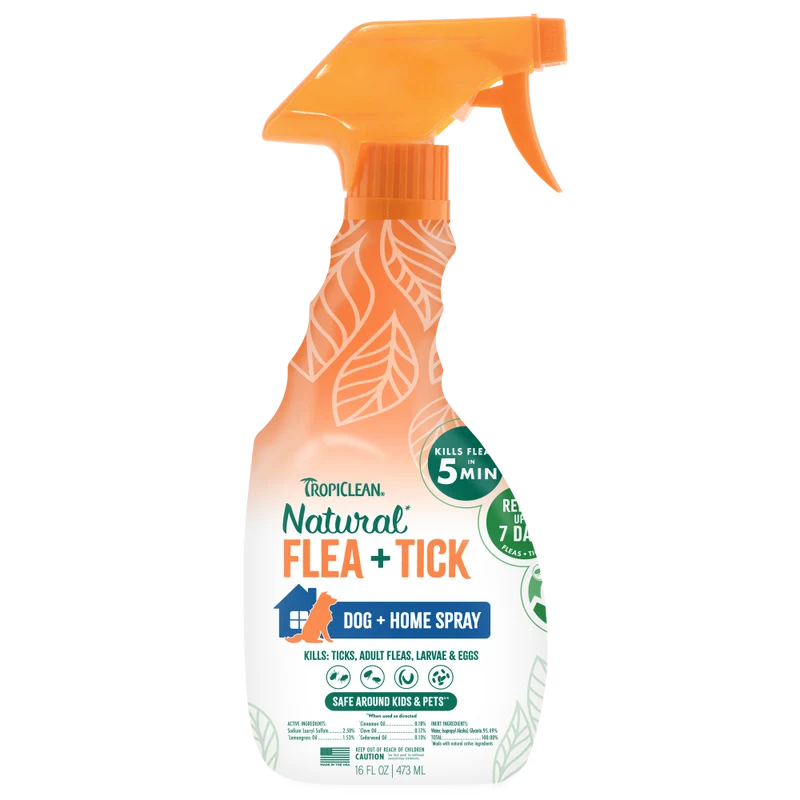 TropiClean Natural Flea & Tick Dog + Home Spray 16 oz trigger bottle